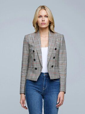 L’Agence Brooke Blazer Size 8 - Brown/Black plaid w/ Orange - Like New